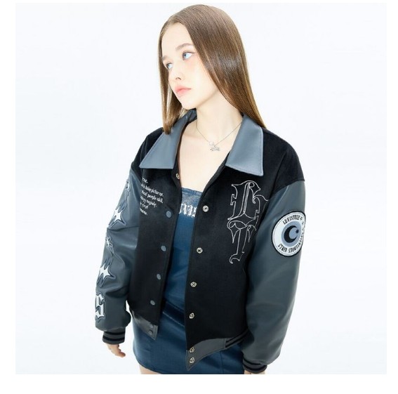 【LUV IS TRUE】[女の子たちミンニ着用] MZ LVT VARSITY JACKET : CHARCOAL