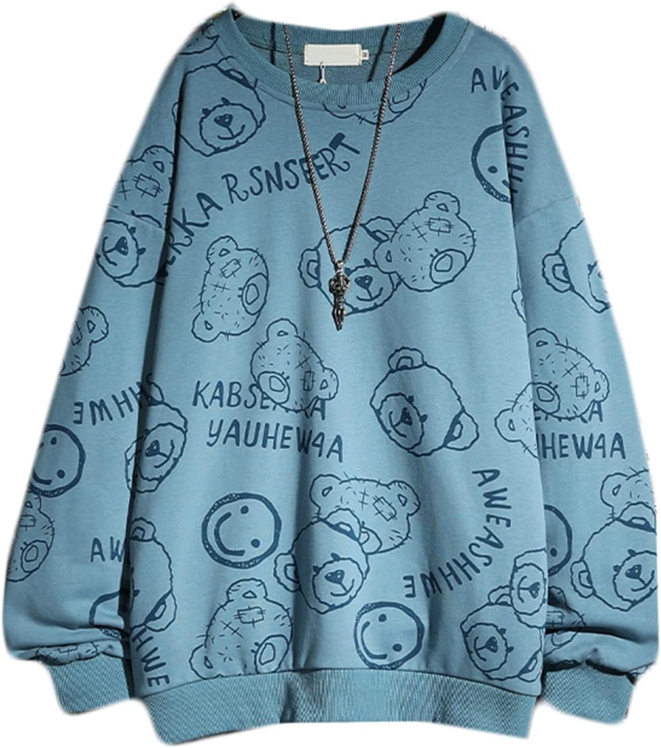 春物 男性 長袖シャツ パーカー クマ柄 総柄 プリント プルオーバー ビッグシルエット 流行し 通気性 伸縮性 クルーネック 体型パカー トップス トレーナー ソフト 丈長め カジュアル クール ペ