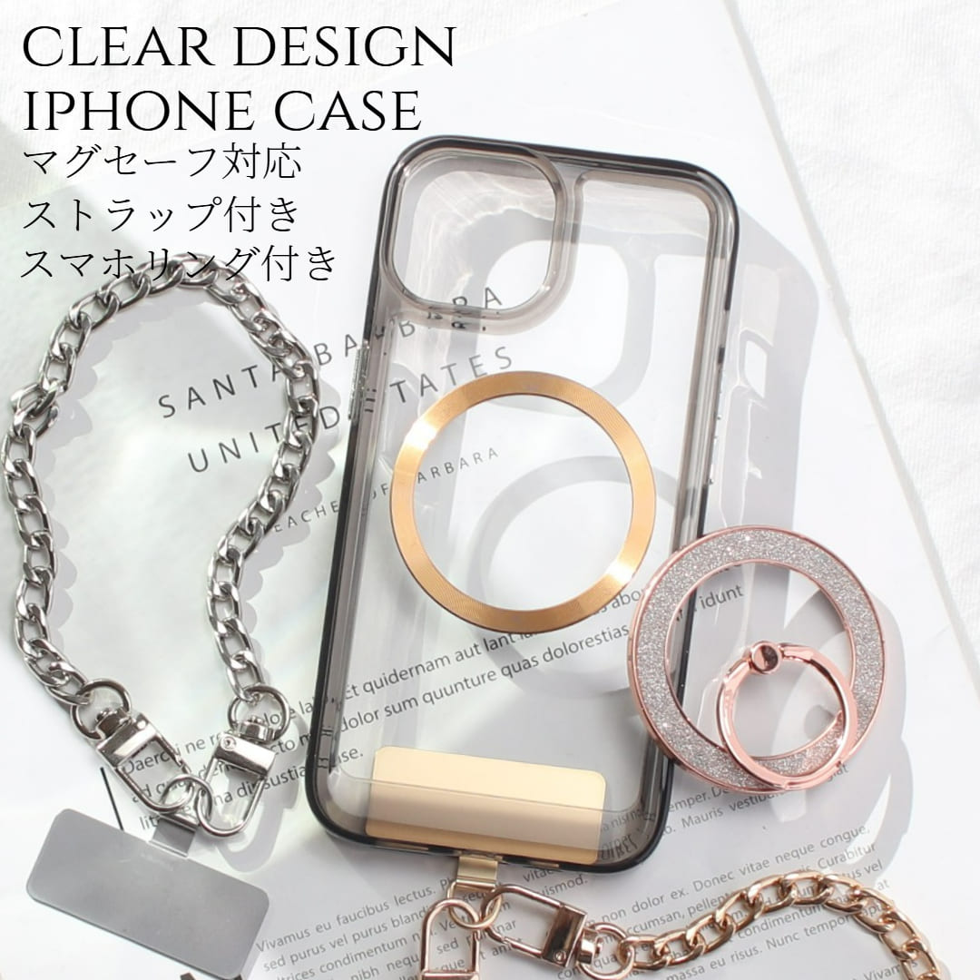 iphone ケース クリア リング付き iphone16 iphone15 iphone14 13 12 mini チェーン ストラップ magsafe マグセーフ マグネット 16 15 14 5,888円