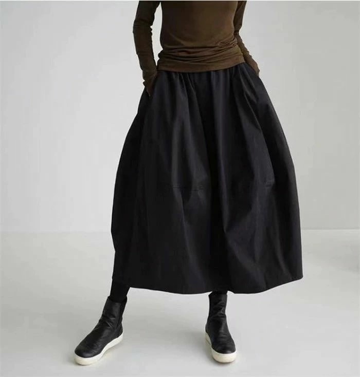 【送料無料】黒 Aライン レディース 大きいサイズ フレアスカート バルーンスカート ボトムス 春 秋 秋物