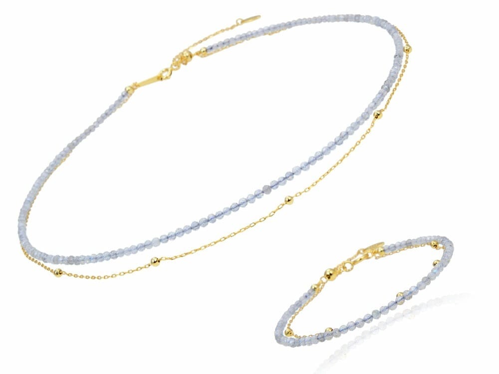 パワーストーン レディース 二連 ネックレス ブレスレット セット ゴールド シルバー ピンクゴールド 金属アレルギー対応 アクセサリー ラブラドライト ガーネット ブラックスネピル シンプル カジュ