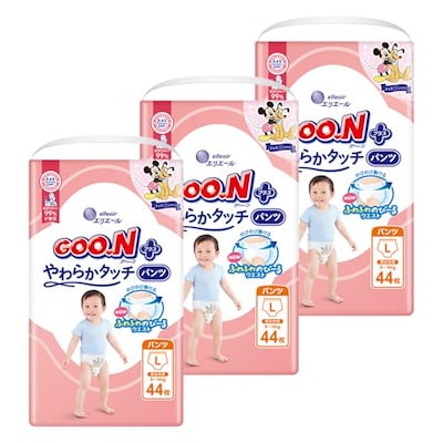 他サイト： 【パンツ Lサイズ】グーンプラス やわらかタッチ おむつ (9~14kg) 132枚(44枚×3) [ケース販売] ディズニーデザインの商品画像
