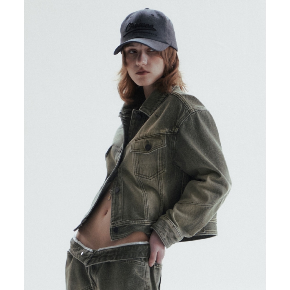 CHOWOO ベース JOU ロゴデニムボールキャップ-グレー