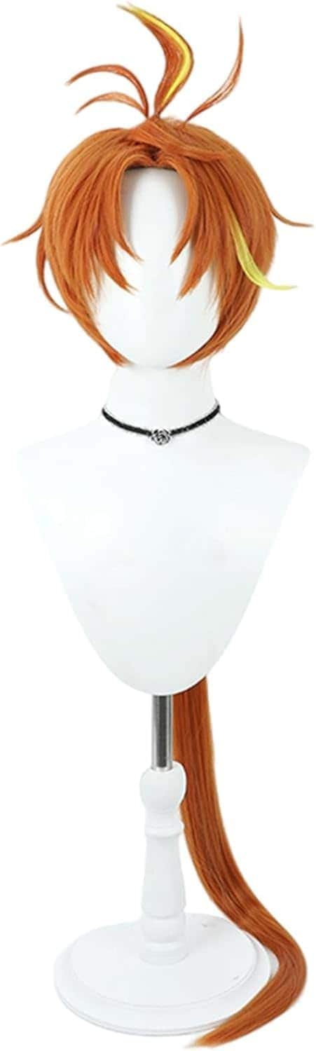 コスプレウィッグ夕凪ツバサポニーテールオレンジ色耐熱文化祭小物ハロウイーンウィッグかつらネット付きコスチューム