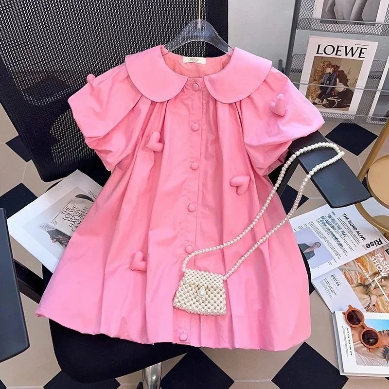 【1つ買うと10つ無料】女の子のドレス夏のファッショナブル2025ファッションドールカラー半袖かわいいスタイルの子供用プリンセスドレス