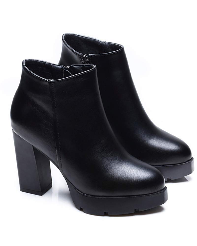 [チェリーレッド] レディース 厚底 太ヒール ブーツ ショートブーツ 歩きやすい シンプル ブーティ サイドファスナー 35 ブラック Black(ヒール高さ7cm) 22.5 cm