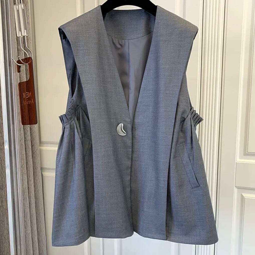 【送料無料】レディース 2カラー ベスト ジレ ギャザー ボタン ポケット レイヤードスタイル