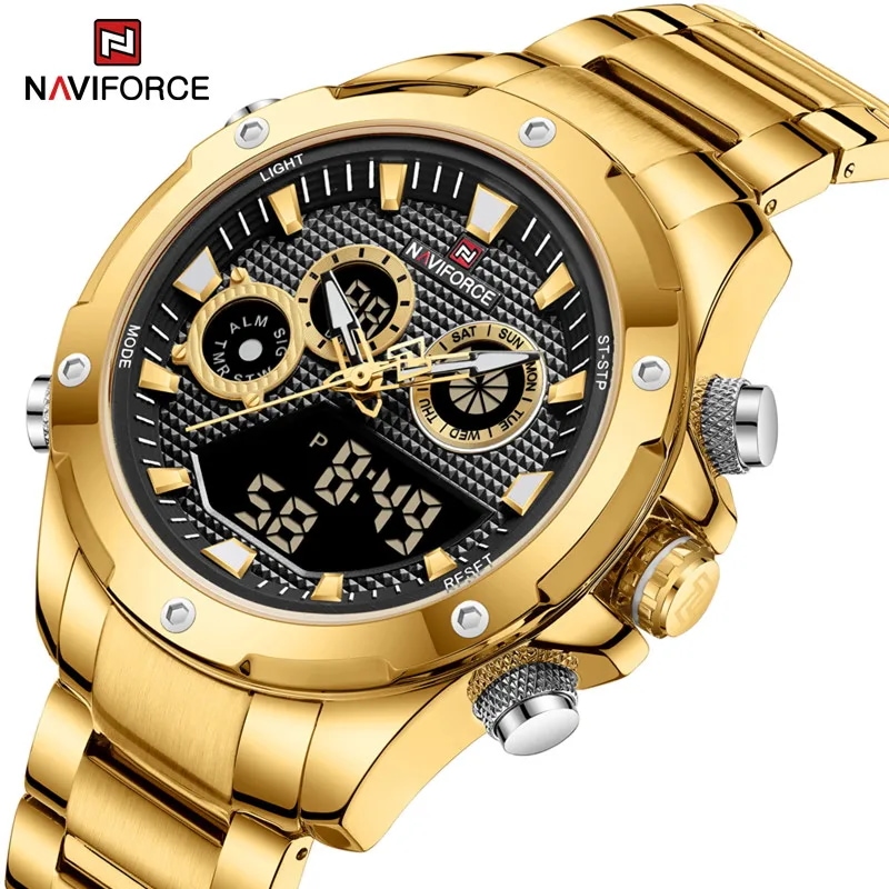 コネクテッドウォッチnaviforce 男性用 デジタル スポーツ カジュアル ステンレススチール 耐水性 クォーツ