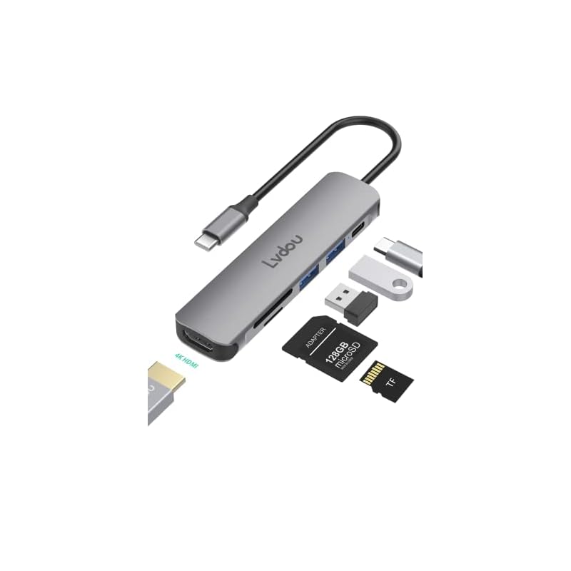 USB C ハブ アダプタ 6-in-1 Lvdou マルチポート USB ハブ Type-C 85W PD充電 4K HDMI Micro SD / SDカードリーダー 交換アダプタ MacBook