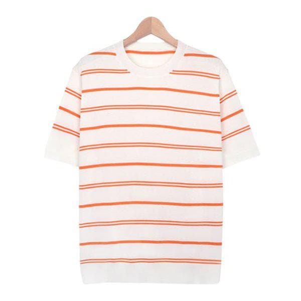 半袖Tシャツ SRE005 5COLOR 男女兼用 ストライプ ニット半袖 夏 ラウンドT