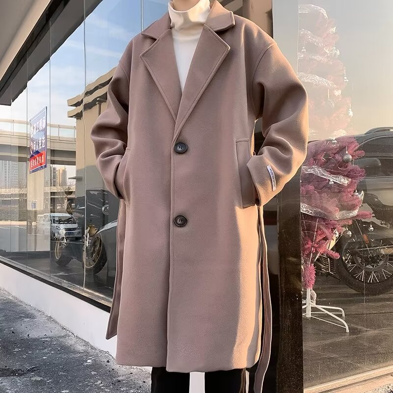 メンズファッション 大人っぽチェスターコート 冬アウター 膝丈シングルブレストシングルローボタンブリティッシュスタイルの冬のバージョンは暖かいツイード素材で厚くコート