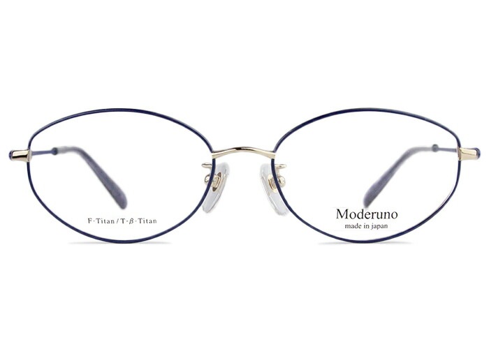 モデルノ MODERUNO MD-7077 c.4 ゴールド / ネイビー 伊達 度付き 多角形 老眼鏡 遠近両用 日本製 軽量 チタン 52ロ16
