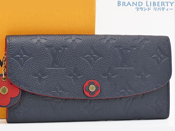 ほぼ新品ルイヴィトンモノグラムアンプラントポルトフォイユエミリー二つ折り長財布フラワーチャームマリーヌルージュM68327
