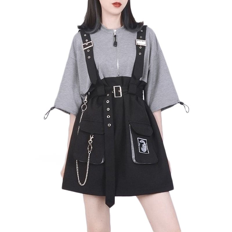 レディース半袖ワンピース+ベルト+チェーン付き3点セット　体型カバー　ゆったり　ワンピース　系