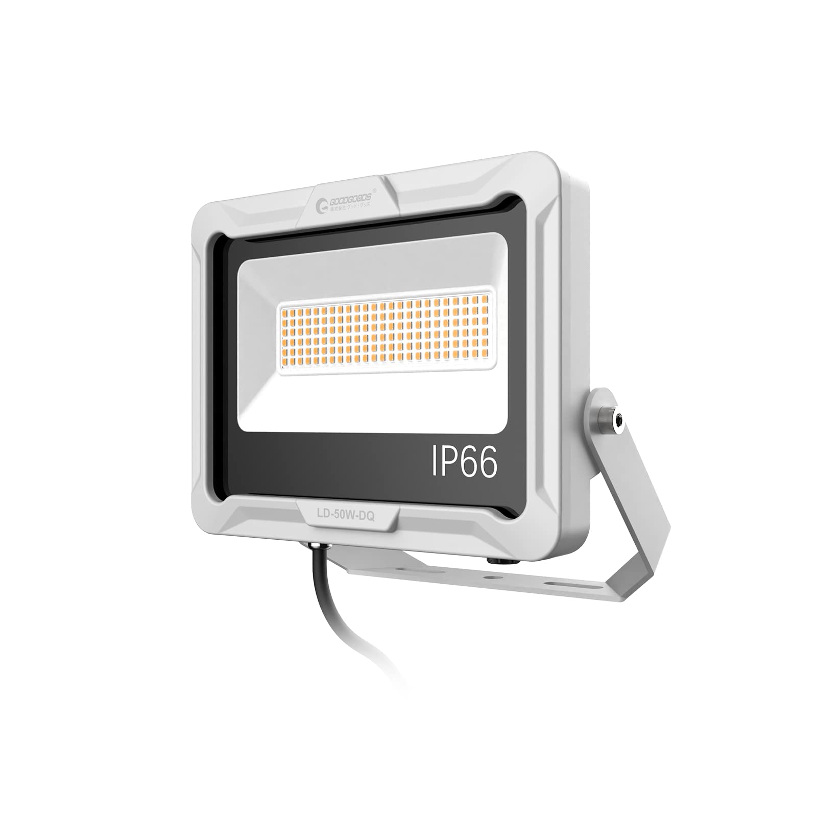 GOODGOODS LED投光器 50W 屋外用 防水 IP66 7300lm 作業灯 極薄型 電球色 オリジナルステー 5Mコード 工事用ライト 野外 看板灯 駐車場 防犯灯 グラウンド プラグなし