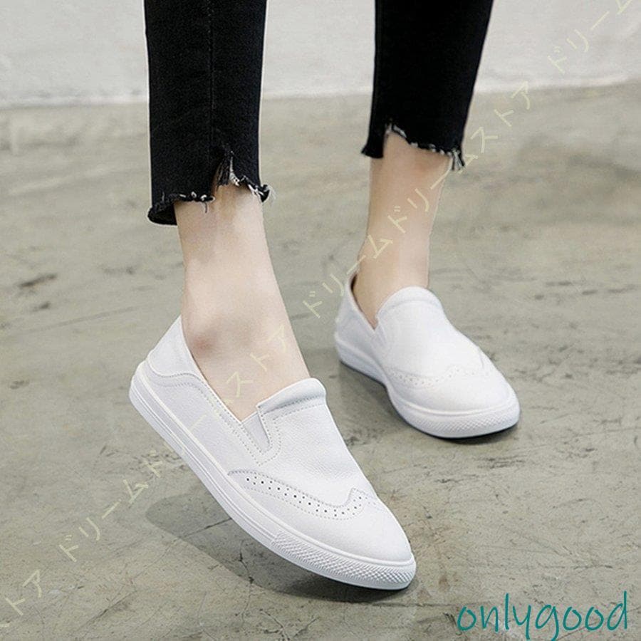 【HLC】スリッポン スニーカー 本革 レディース 軽い 歩きやすい 大きいサイズ 白 かかと踏める 厚底スニーカー シューズ 疲れない 靴 無地 カジュアル 大人
