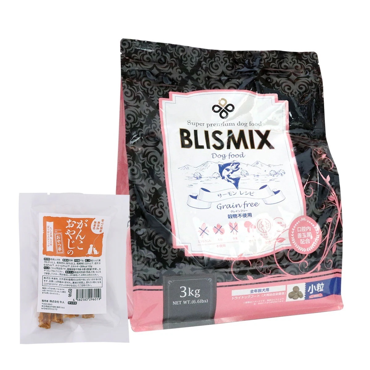 グレインフリー サーモン 小粒 3kg【国産たじま鶏ジャーキー(小サイズ)付き】 6,265円