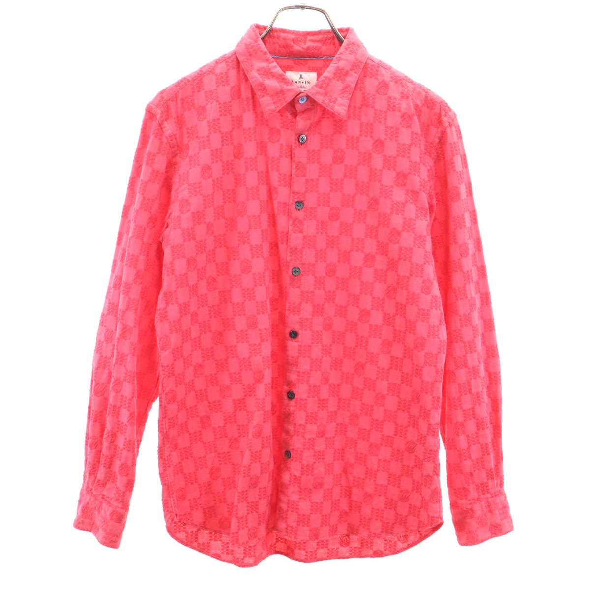 日本製 総柄 長袖 シャツ 48 レッド メンズ 古着