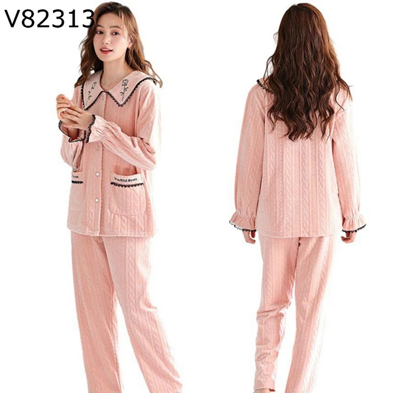 前開きパジャマ 部屋着 ナイトウェア 寝巻き レディース 冬用 い 保温 室内服 昼寝着 洗える 上下セット ロングパンツ M-2XL 大きいサイズ 着心地良い 快適 寒さ対策