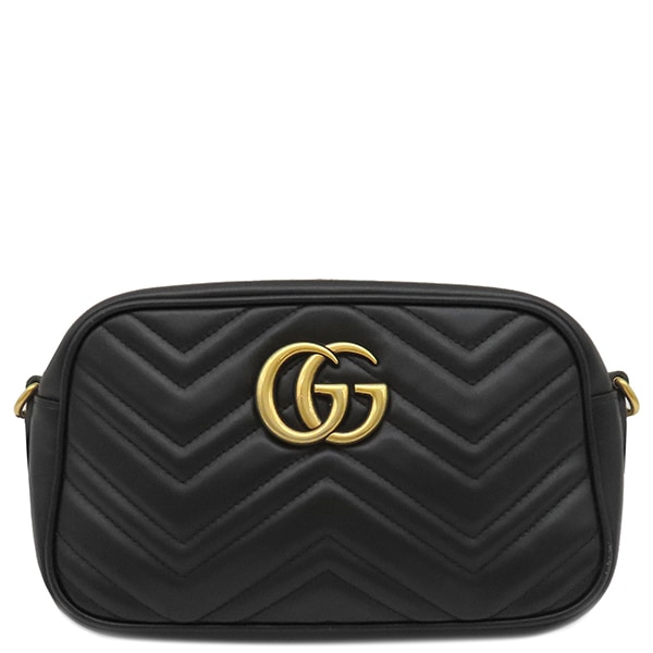 グッチ GUCCI ショルダーバッグ GGマーモント スモール カメラバッグ シェブロンキルティングレザー ブラック ヴィンテージ金具 黒 447632【中古】