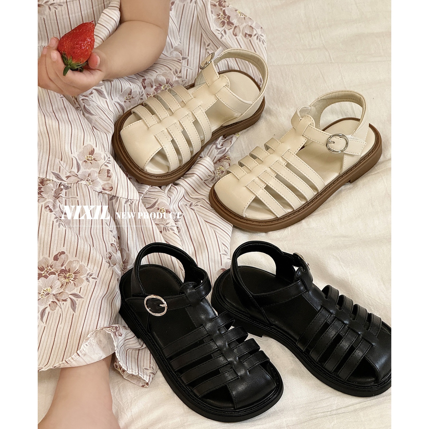 ガールズサンダル 2024 夏子供編組サンダル韓国スタイルのファッション包頭女の子靴プリンセスシューズ