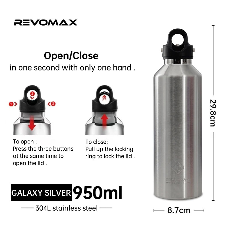 Revomax 350/500/750/1000ミリリットル二重壁stainles鋼水ボトル魔法瓶ボトルホットとコールド断熱真空フラスコ 500-1000ml Galaxy Silver 950ml