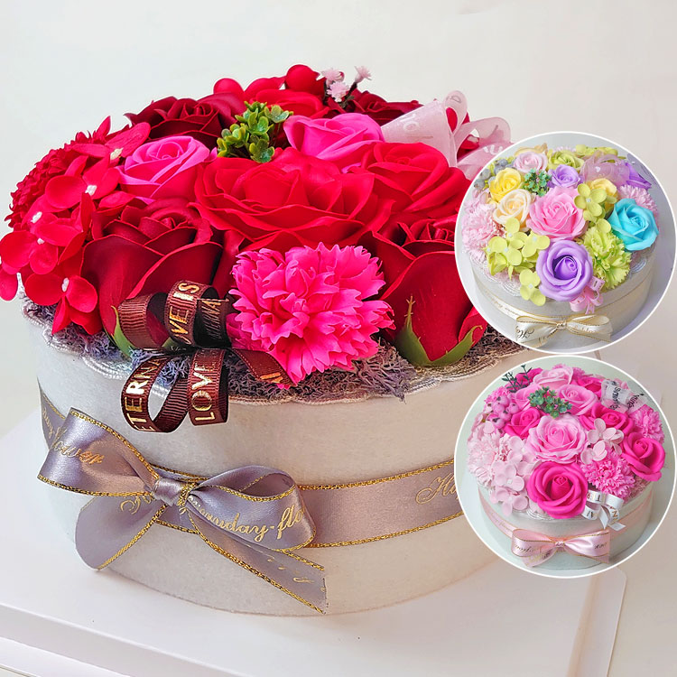 シャボンフラワーケーキ カーネーション バラ ソープフラワー　造花　記念日 結婚 出産 誕生日