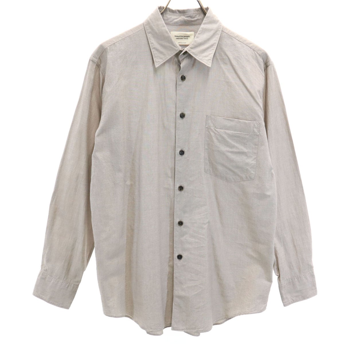 シルクブレンド 長袖 シャツ 40 グレー メンズ 古着
