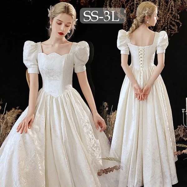 ウェディングドレス ホワイト 白 ロングドレス シンプル 袖あり 背中開き 編み上げ 花嫁 結婚式 披露宴 お呼ばれ 20代 30代 40代 前撮り 後撮り フォト婚 bi044zezeg5