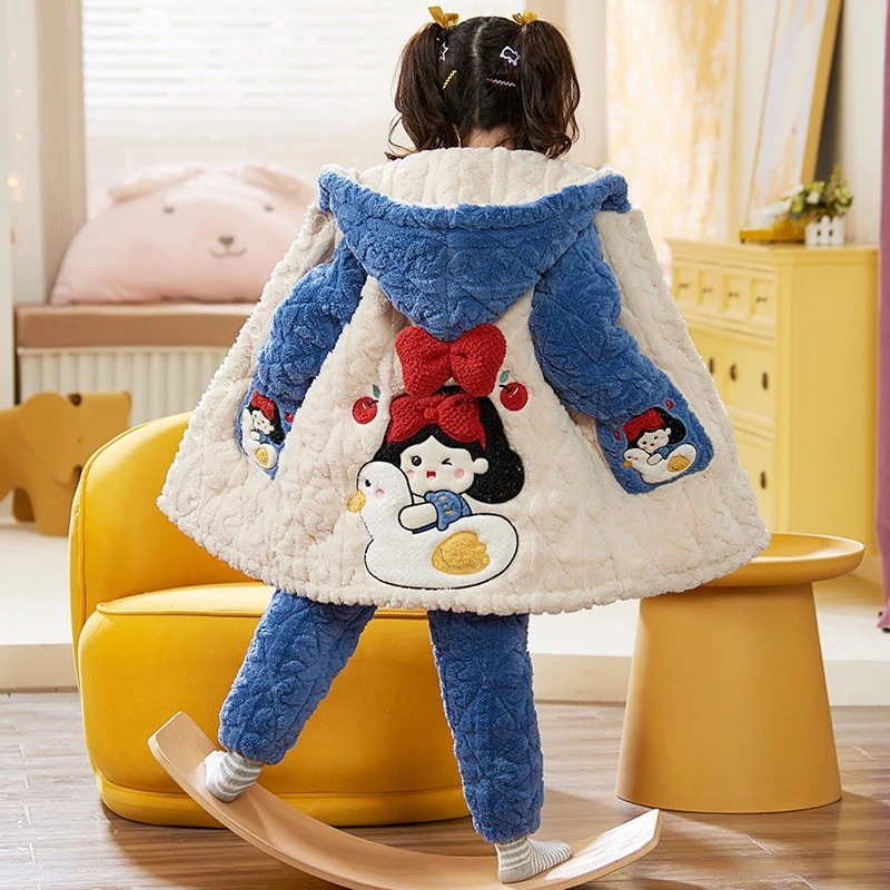 通学 女の子用パジャマ3層綿入り冬用連帽スリーパーセットプラスダウン厚手ミディアムプリンセス子供用部屋着 保育園 小学部 5,688円