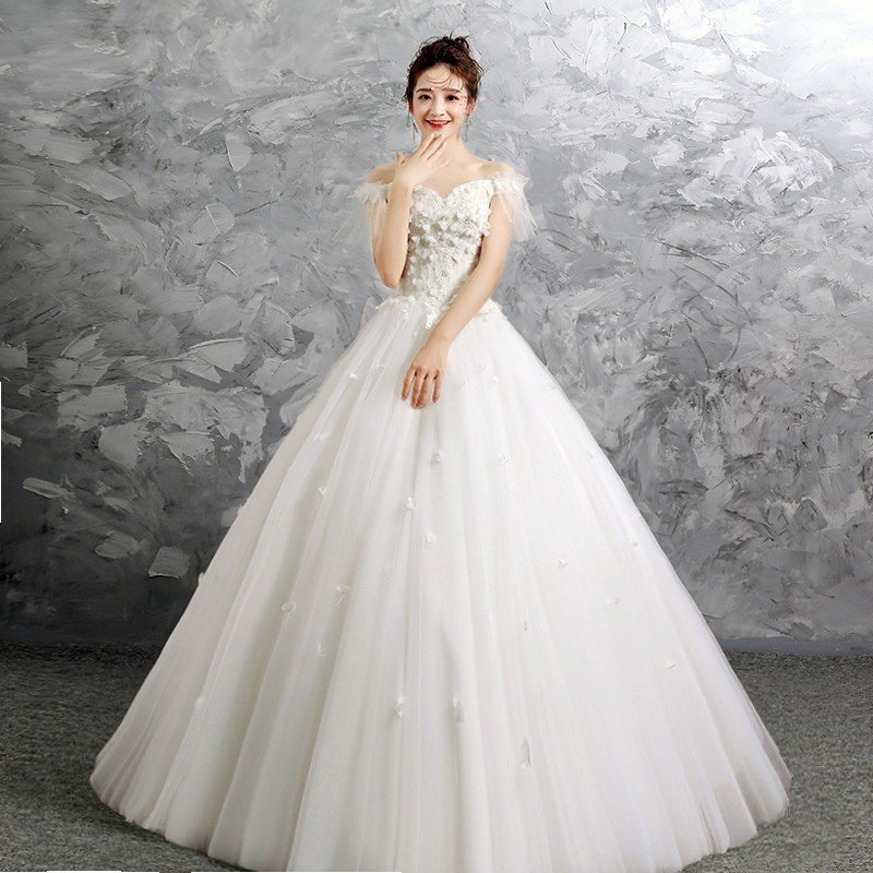 ウェディングドレス 白 レース 結婚式 花嫁 シンプル ロングドレス 袖あり ブライダル 二次会 パーティードレス 披露宴 プリンセスドレス 大きいサイズ