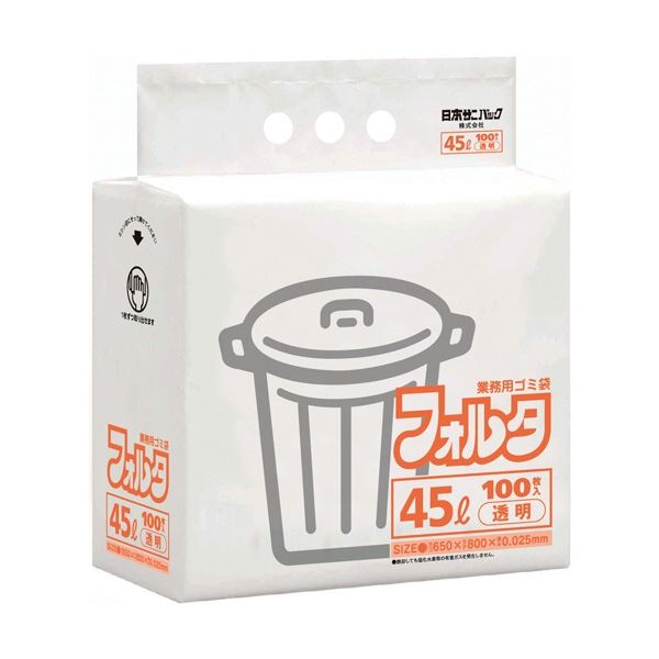（まとめ）日本サニパック 環優包装 フォルタ 薄口 透明 45L 1パック（100枚）[x3]