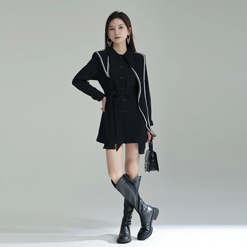 【J.Fashion】 2024春 ドッキング ワンピース ショート丈 黒 関連商品は店で購入可能