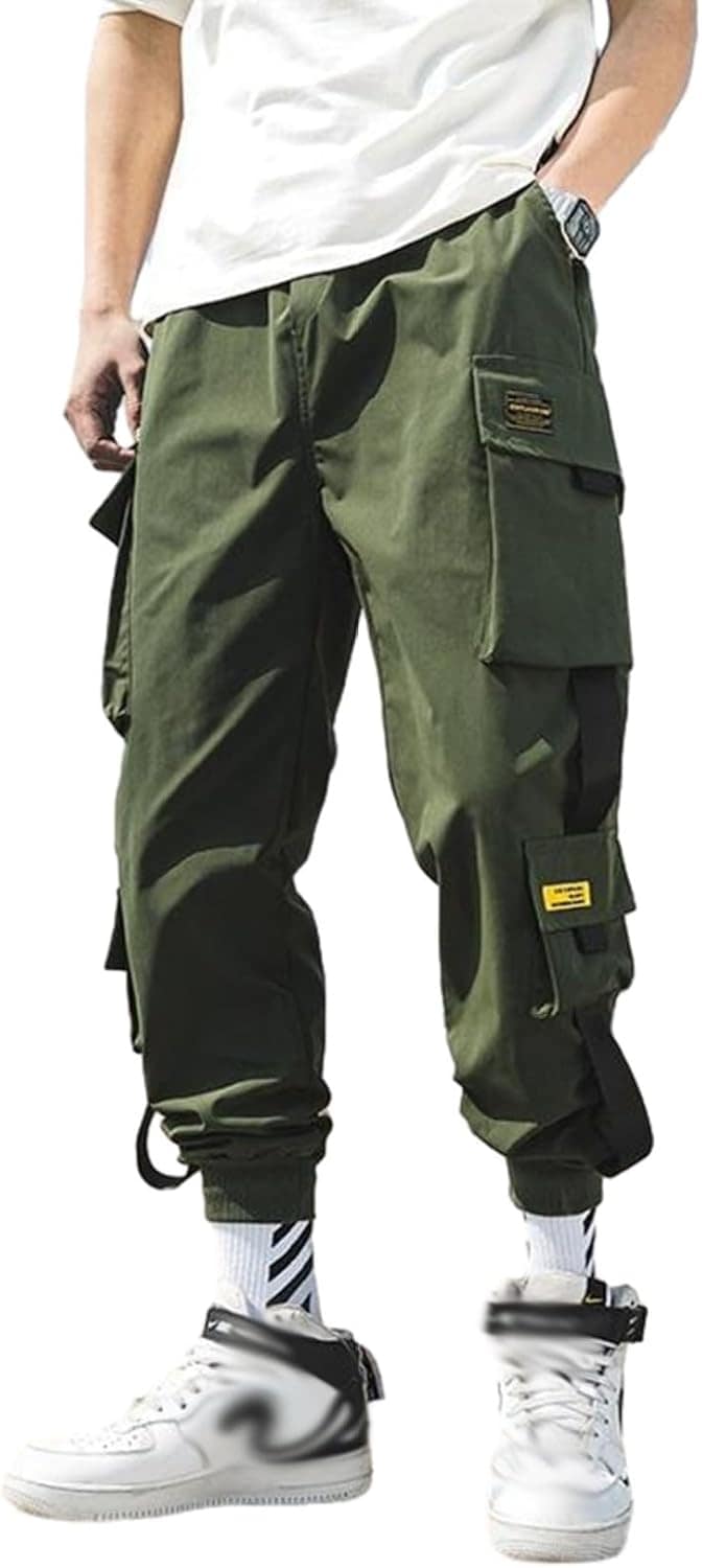 カーゴパンツ メンズ バギーカーゴパンツ ストレート リブ裾 ロングパンツ 大きい オーバーサイズ ゴム紐 ポケット付き 袴パンツ ボトムス トレンド 美脚 通気性 ダンス 韓国 原宿 V系 パンク