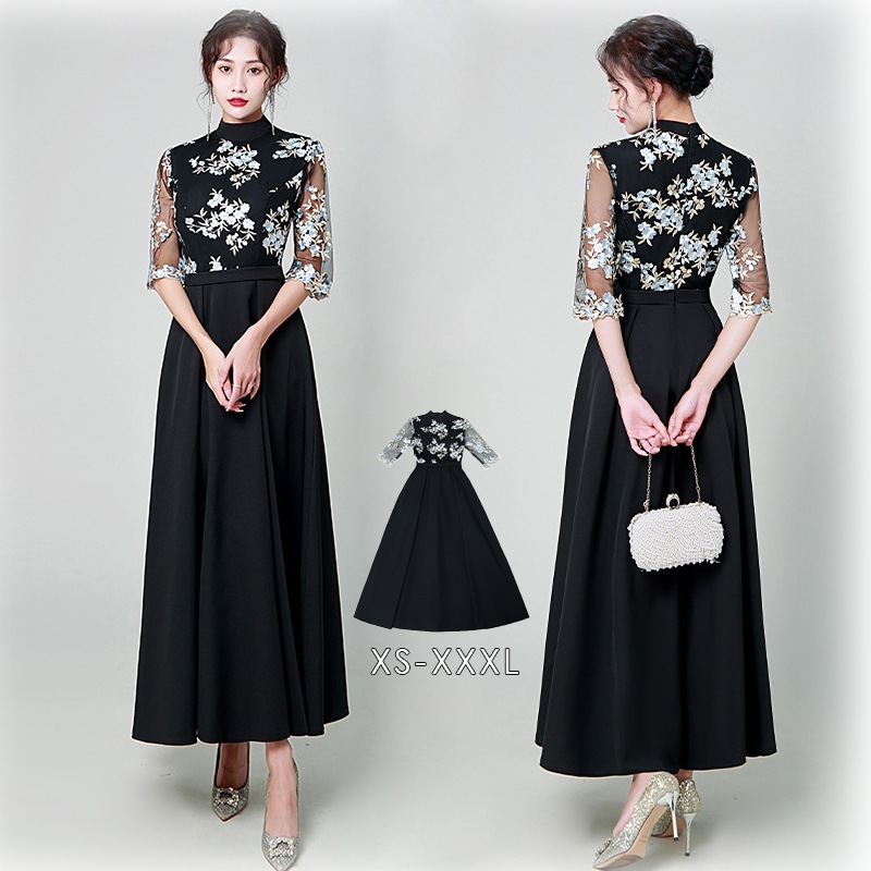 パーティードレス　結婚式 ワンピース ロングドレス パーティードレス 袖あり 五分丈 ロング ドレス ピアノ 発表会 演奏会 パーティー パーティ ブライダル ウェディング フォーマルドレス 20代