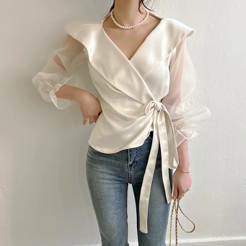 トップス 透け感 シアースリーブ 七分袖 ブラウス OHCA0002