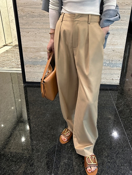 ツイル 防シワ イージーケア ストレート スーツ パンツ 羊毛