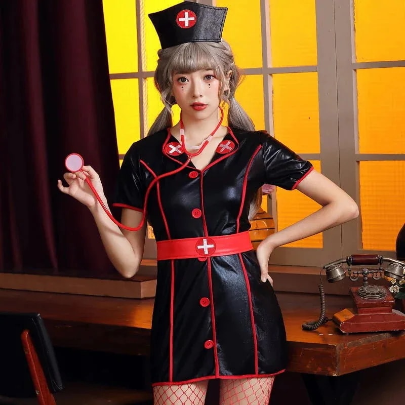 （3点セット）ハロウィン 今年 短纳期 PU ナース コスプレ 看護婦 仮装 パーティー お祭り ワンピース