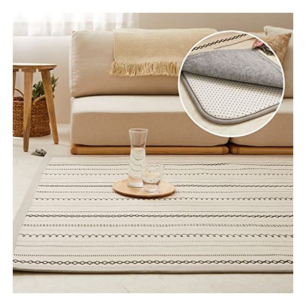 アンダーラグセット インド綿ラグ ティック 約185×185cm 床暖房可 ブラック 270092311