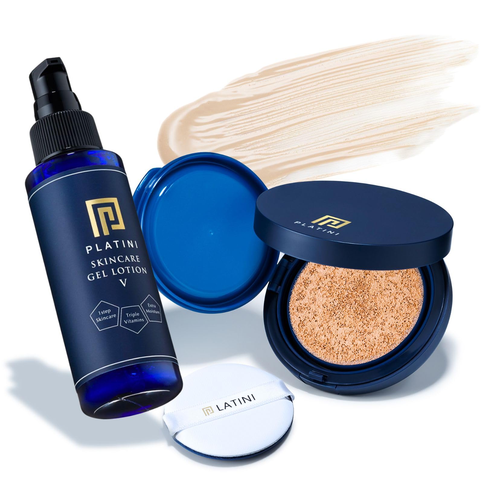 PLATINI スキンケアジェルローションV 100mL +【韓国発祥の次世代コスメ】メンズナチュラルフィット 青ひげ ニキビ跡 毛穴 をバレずにカバー！クッションファンデーション 美容液 日焼け止め