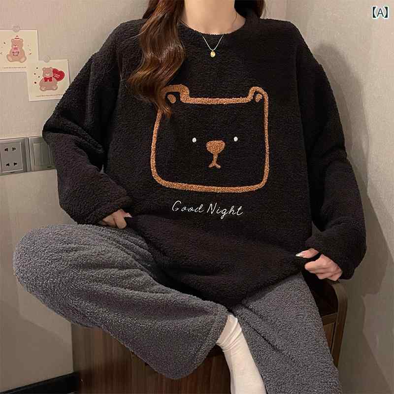 ルームウェア レディース パジャマ 部屋着 ガーリー 秋冬 長袖 ラウンドネック ブラック 5,525円