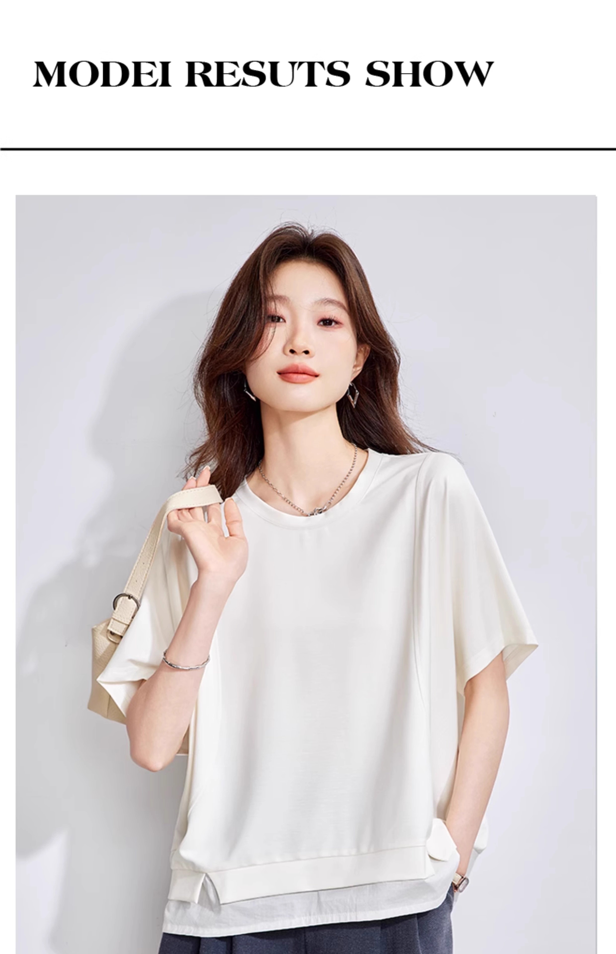 レディース トップス Tシャツ ミモレ 半袖 5分袖 ラウンドネック 襟なし ストレート ドッキング 薄手 綿 大人可愛い きれいめ シンプル カジュアル 上品 こなれ感 ラフ 抜け感 ナチュラル