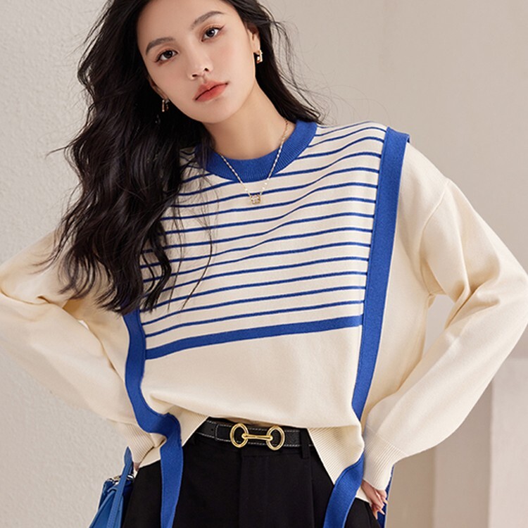 レディース トップス ニット 長袖 ラウンドネック オーバーサイズ リボン かわいい 大人可愛い きれいめ シンプル カジュアル 上品 おしゃれ かっこいい レトロ こなれ感 ラフ ガーリー ルーズ