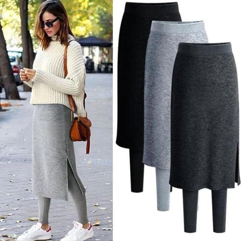 【人気高い】 カジュアル 無地 タイト 切り替え 裹起毛 ハイウエスト レディース スカッツ レディース 秋冬