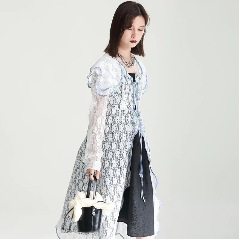 【J.Fashion】 レース カーディガン おしゃれ レディース チュニック ロングコート ロングカーディガン 関連商品は店で購入可能 メガ割30%までに制限