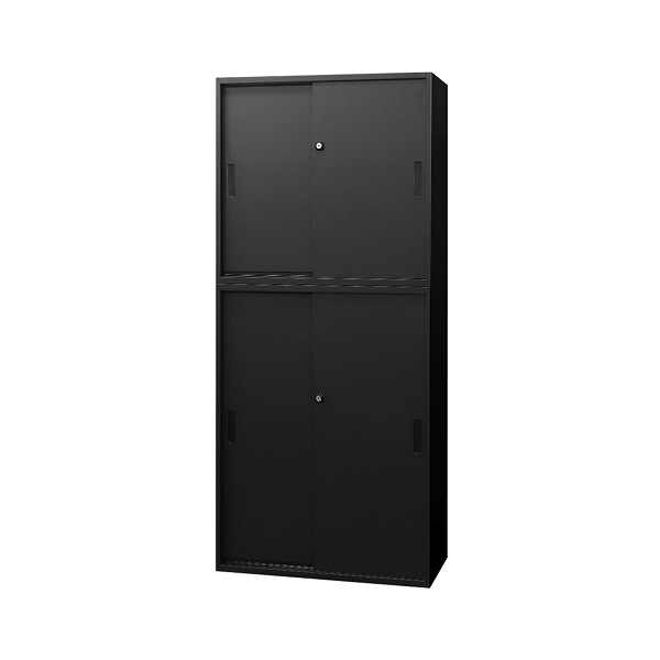 法人限定 Netforce EA-8040-2H23H2-W-BK ブラック Easembly (イーセンブリー) 引戸書庫 2台セット 2段/3段 スチール書庫 幅800×奥行400 メーカー直送