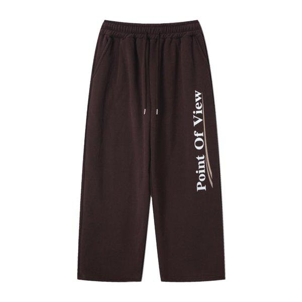 メンズ冬レタリング起毛ワイドバンディングパンツRM-PTK-Q066-栗色