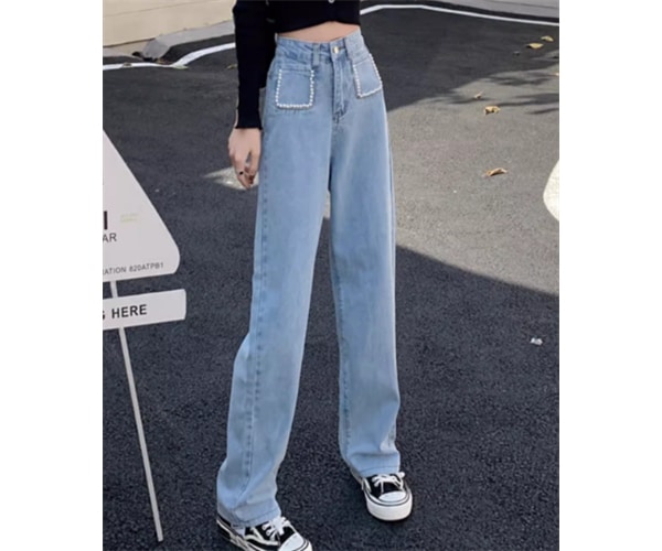 レディース パンツ ボトムス デニム ジーンズ Gパン デニムパンツ フルレングス ワイド ストレート ハイウエスト ウォッシュ ブルーデニム カラーデニム かわいい 大人可愛い きれいめ シンプル