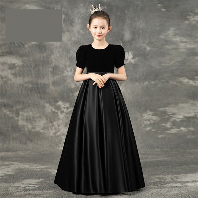 ブラック ドレス 半袖 子供ドレス　キッズドレス　ピアノ　フォーマル　ワンピース　キッズ服 子供服　ロングドレス　ロング丈 女の子 ワンピース 子ども　発表会　七五三　演出舞台　結婚式　卒業園　入園ワンピース・ドレス