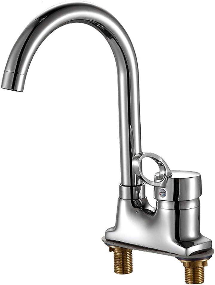 ツーホール式 洗面用 シングルレバー 混合水栓 360回転 グースネック スワン 手洗いボウル用 立水栓 洗面台 蛇口 SK36